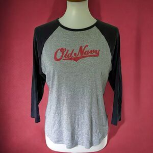 Womens Vintage Y2K Old Navy Spellout Logo Raglan Baseball Tee Shirt Top Size XL
